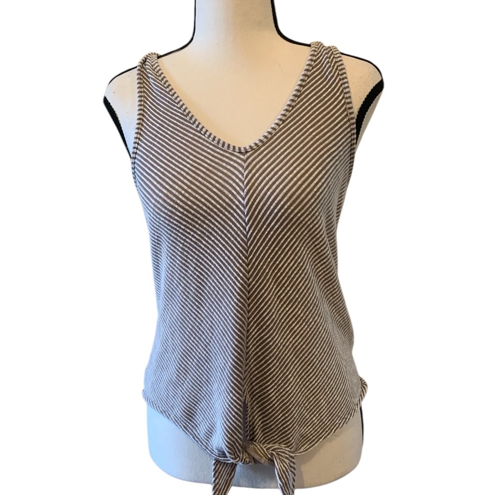 Caution to the Wind | Striped Brown and White tie front top